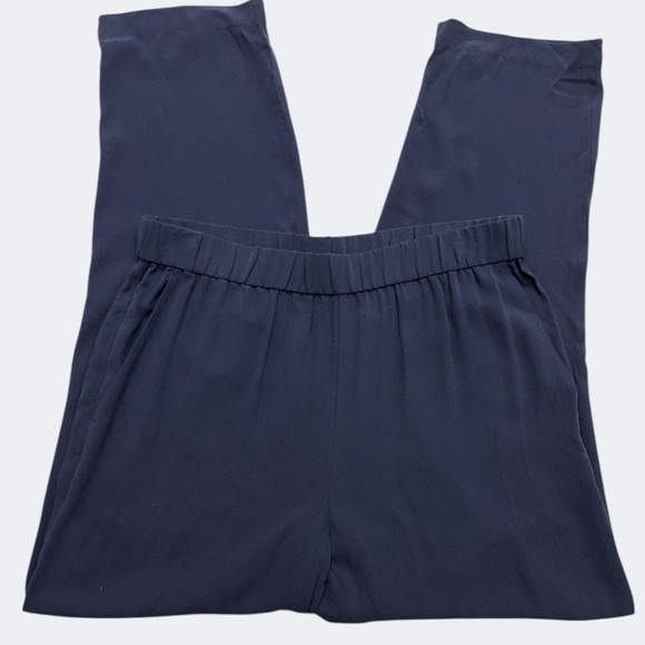 Eileen Fisher Pants Women SP Blue Silk Georgette Tapered Leg Pant Pull On Crepe - Picture 2 of 6